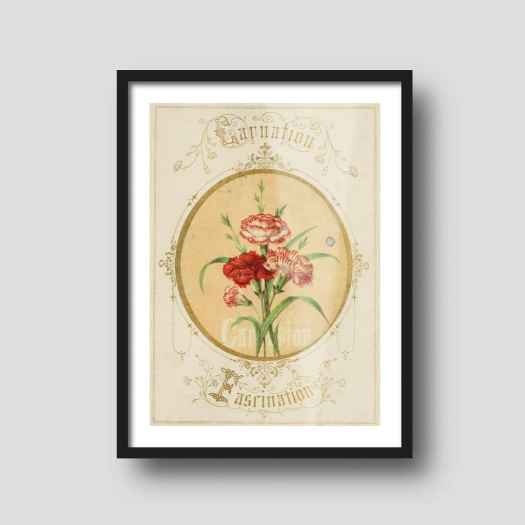 Free printable art from the collection The Language of Flowers, displayed on a framed print.